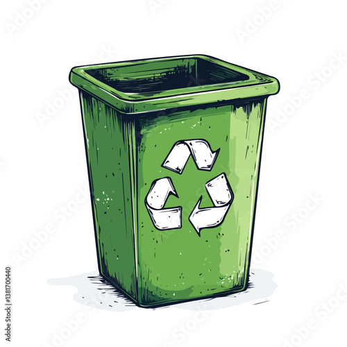 Recycling bin minimalist flat illustration, featuring a clean design isolated on a white background.

