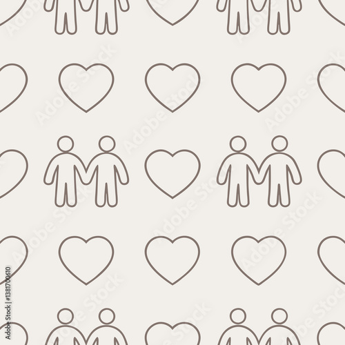 Seamless pattern of couple holding hands and hearts on a neutral background