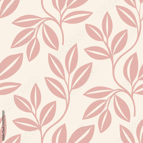 Seamless pattern of leaves on a soft beige background