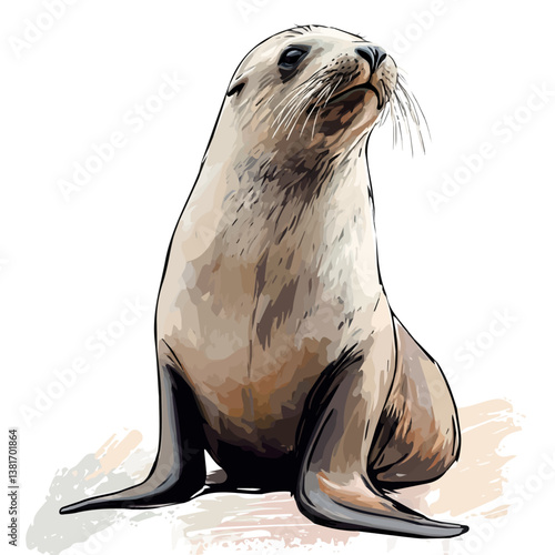Sea lion minimalist flat illustration, featuring a clean design isolated on a white background.


