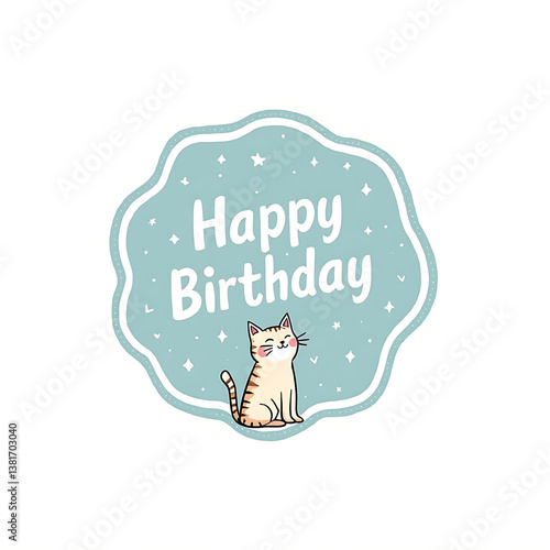 happy birthday icon blue with cat