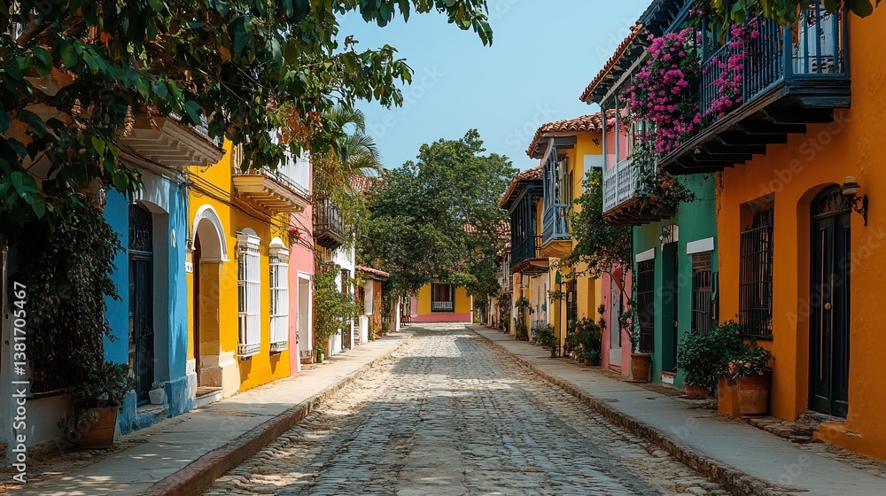 Fototapeta premium Vibrant Facades of Historic Homes Lining a Picturesque Street