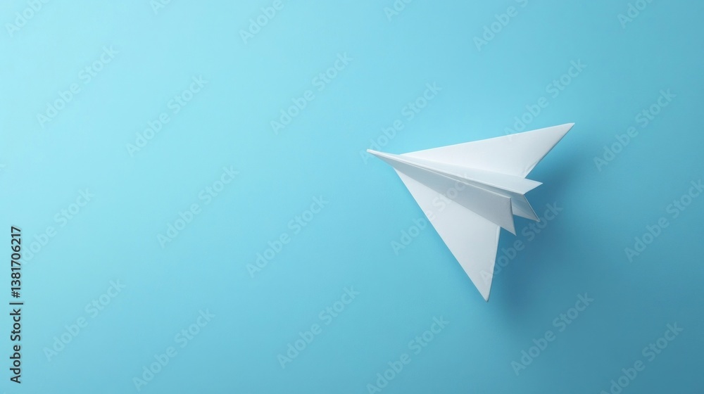 White paper airplane on blue background, symbolizing flight and freedom White paper airplane on blue background, symbolizing flight and freedom