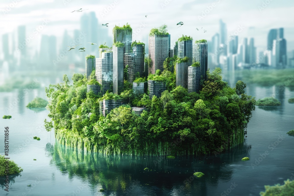 Fototapeta premium Modern renewable energy city with nature and ecology. AI generated illustration.