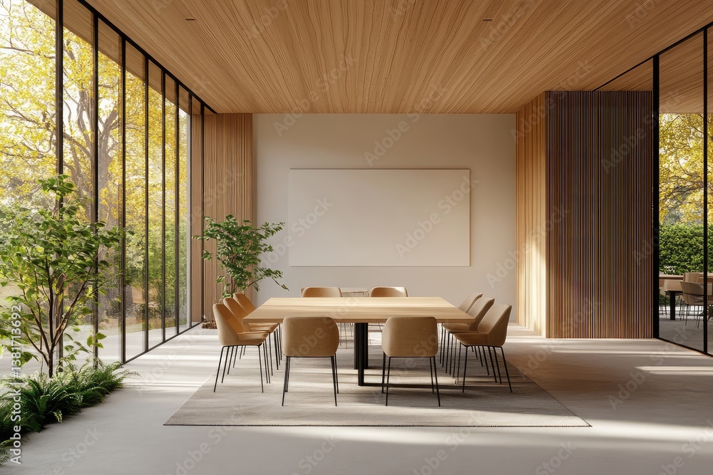 Fototapeta premium Modern office meeting room with minimalist design. AI generated illustration.