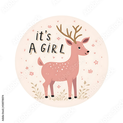 it's a girl with deer icon illustration for baby cards