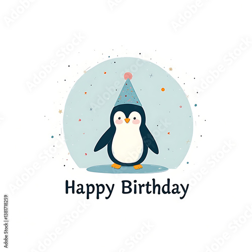 happy birthday with a penguin logo icon