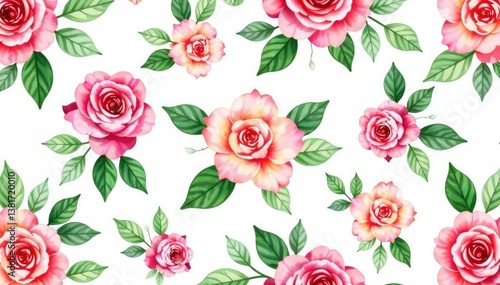 Wallpaper Mural Delicate watercolor roses, lush leaves, seamless repeat , vintage, art, white Torontodigital.ca
