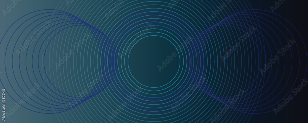Fototapeta premium Blue abstract background with glowing circles. Swirl circular lines pattern. Geometric spiral. Twirl element. Modern graphic design. Futuristic technology concept. Vector illustration