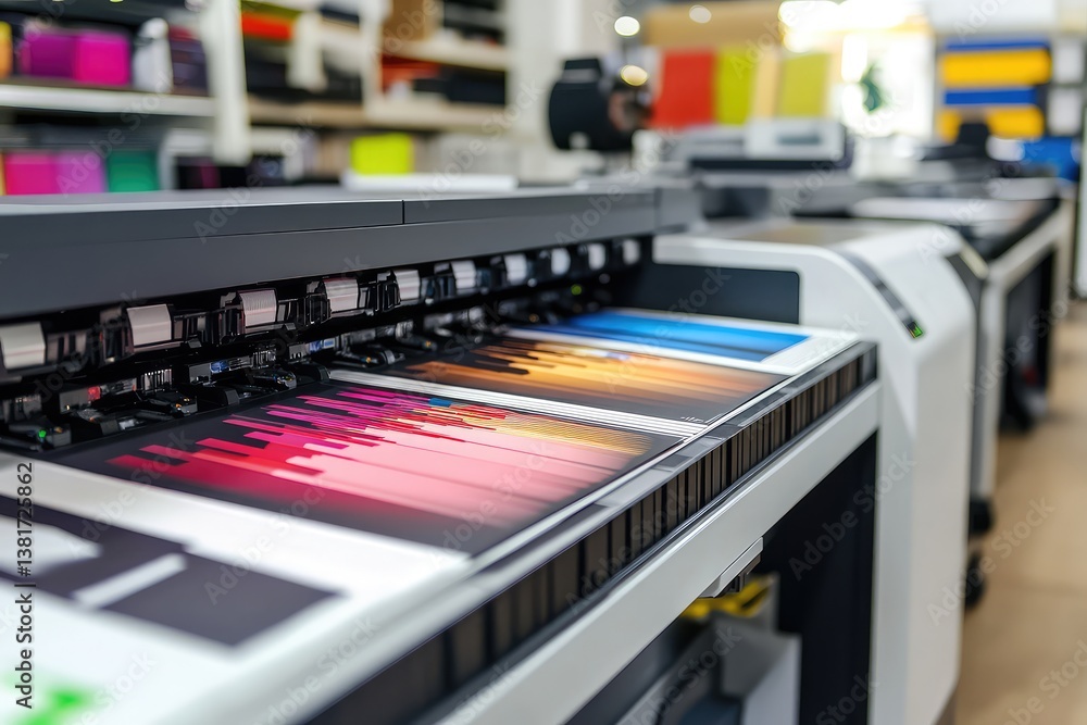 Fototapeta premium Office plotter and photocopier with color ribbons for high-quality printing. AI generated illustration.
