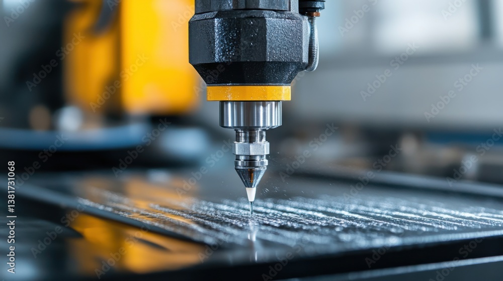 Precision water jet cutting tool in action showcasing intricate design creation on industrial machine Precision water jet cutting tool in action showcasing intricate design creation on industrial machine