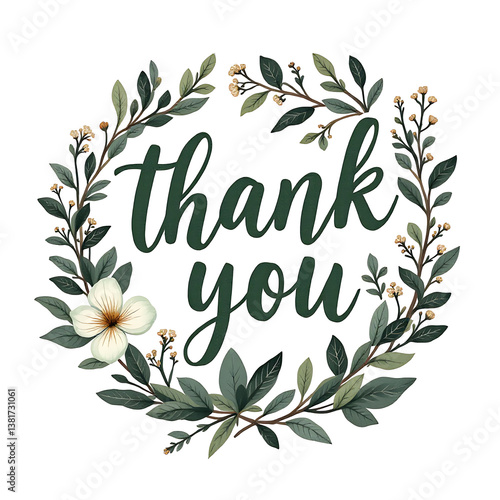 thank you icon olive branch and flower for cards