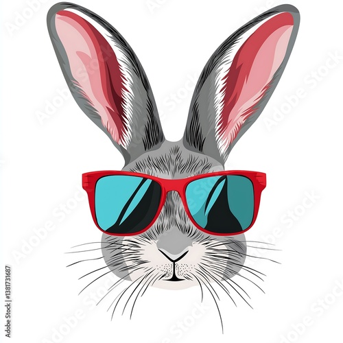 Cool Rabbit with Sunglasses - Stylish Cartoon Animal Illustration in Vibrant Digital Art Design
