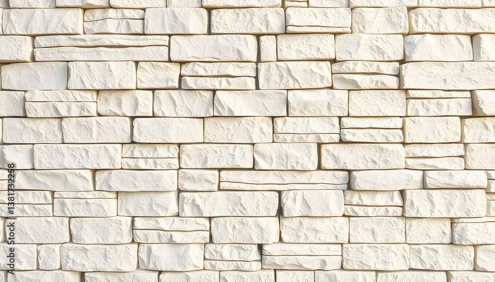Aged stone tile wall with a deeply textured, rustic pattern in muted ivory and warm cream tones, Side lit. with white shades Aged stone tile wall with a deeply textured, rustic pattern in muted ivory and warm cream tones, Side lit. with white shades
