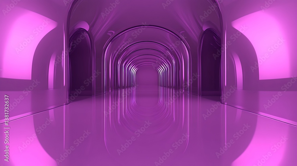 A Glossy Purple Tunnel With Arches Extending Into The Distance A Glossy Purple Tunnel With Arches Extending Into The Distance