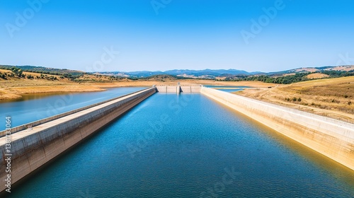 Water conservation efforts reservoirs in california aerial view clear skies natural landscape