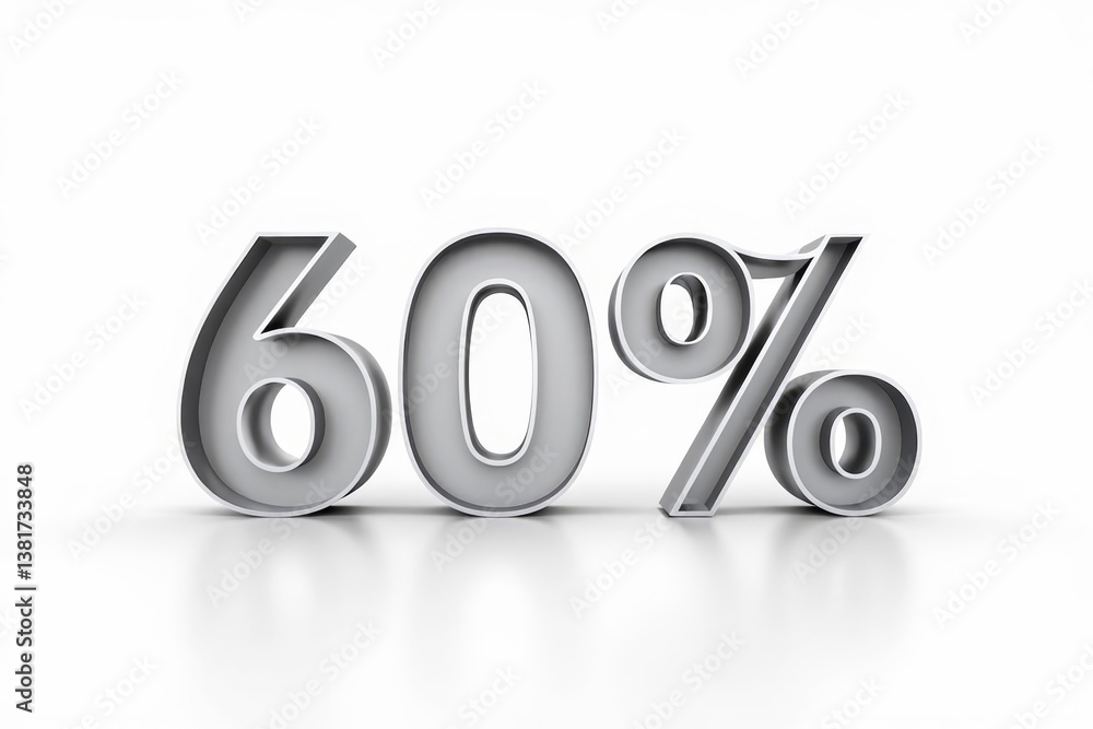 3D render text in 60 percent in silver. 3D render text in 60 percent in silver.
