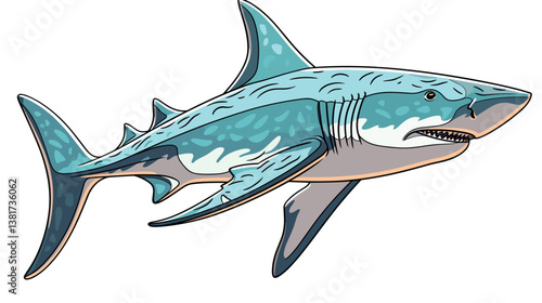 Cartoon blue shark swimming in white background