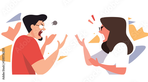 Animated argument between young caucasian male and female