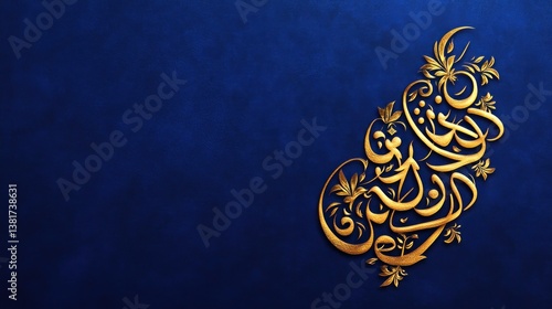 Obraz na płótnie Intricate golden islamic calligraphy design on textured deep blue background w salonie