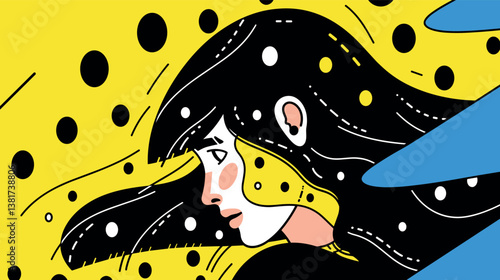 Stylized female portrait in yellow and black abstract design