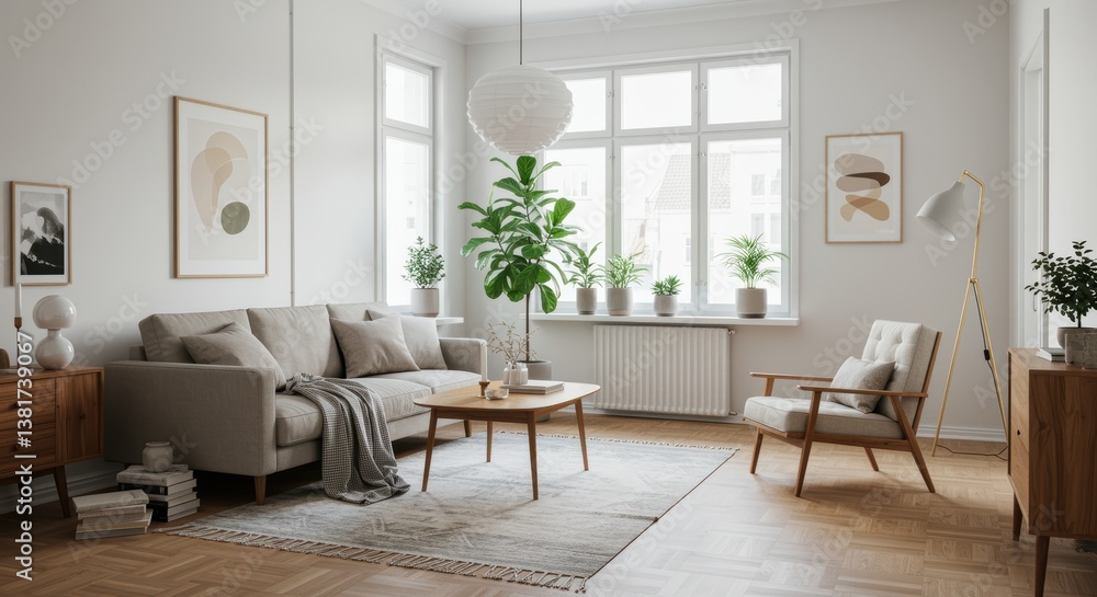 A modern living room featuring a cozy gray sofa with decorative pillows, a wooden coffee table on a textured rug, and elegant wall art, perfect for interior design inspiration. A modern living room featuring a cozy gray sofa with decorative pillows, a wooden coffee table on a textured rug, and elegant wall art, perfect for interior design inspiration.