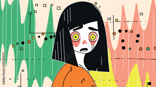 Abstract female figure in colorful geometric art with emotional expression