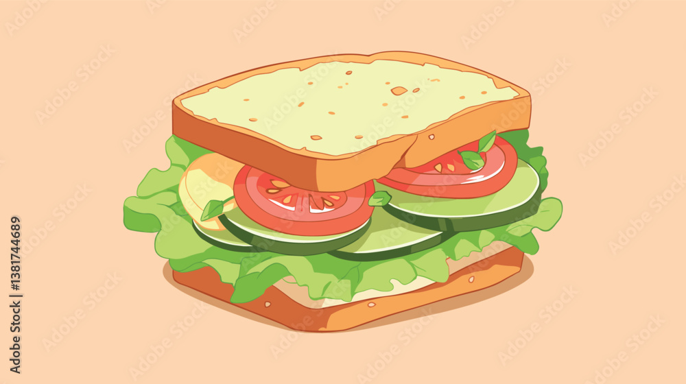 Colorful vegetables and cheese sandwich with lettuce on whole wheat bread Colorful vegetables and cheese sandwich with lettuce on whole wheat bread