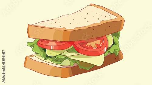 Delicious sandwich with lettuce, tomato, and cheese on whole wheat bread