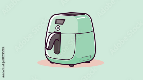 Mint green air fryer on light background - modern kitchen appliance design