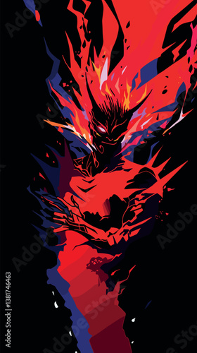 Abstract fiery figure with intense red and black palette