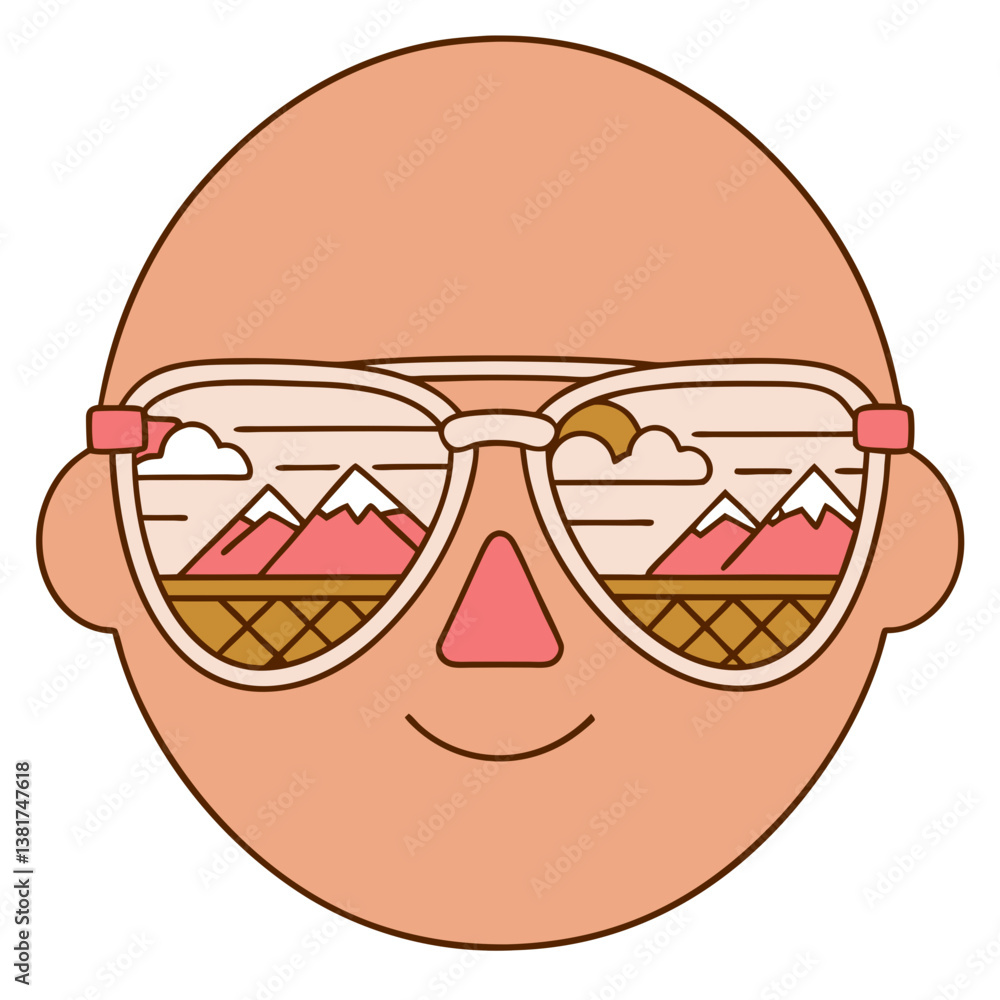 Obraz premium Reflected mountains and sky in sunglasses on smiling face