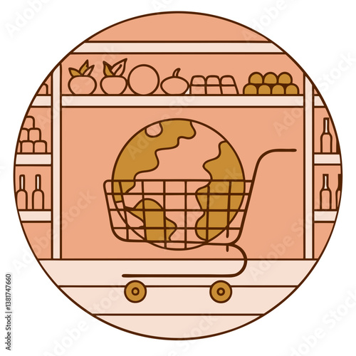 Planet Earth inside shopping cart in grocery store