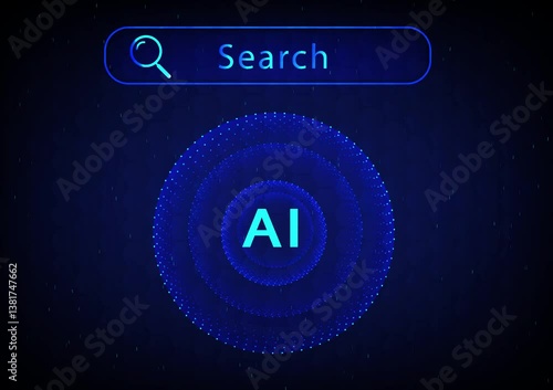Futuristic digital concept showcasing glowing search bar, AI text, artificial intelligence, technology, innovation, data network, and circular patterns glowing Business AI technology digital network