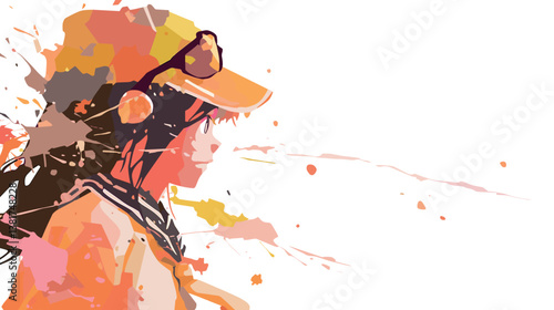 Abstract art of asian young female wearing cap and headphones