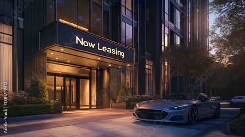 Obraz na płótnie Luxury High-Rise Condominium Building with Modern Architecture and Leasing Availability w salonie