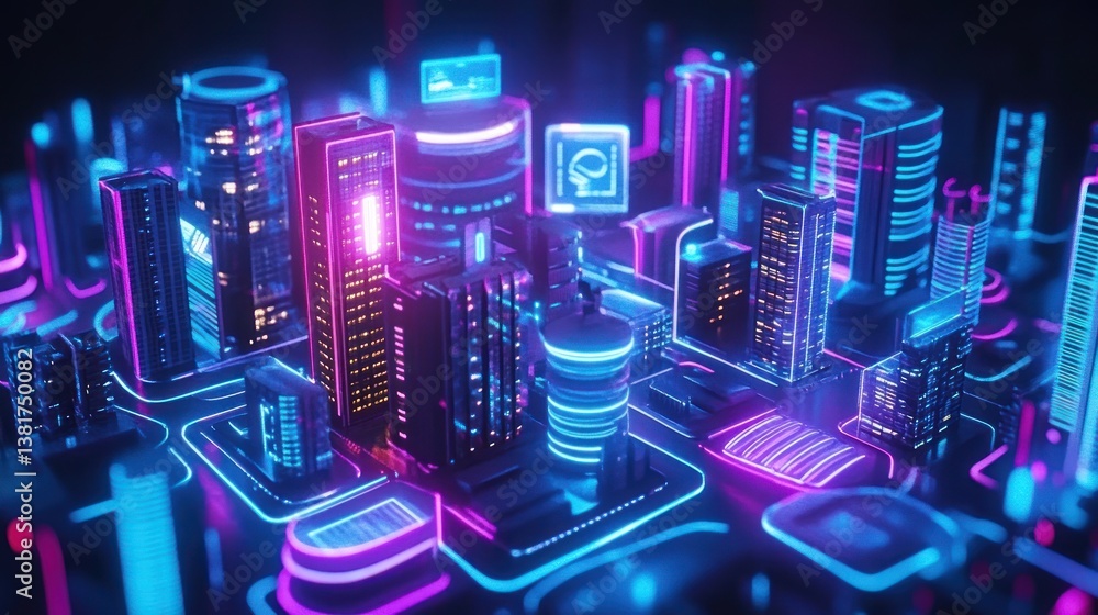 Neon Metropolis: A Vibrant Futuristic Cityscape Bathed in Electric Lights