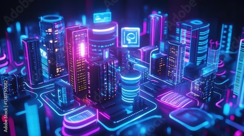 Obraz na płótnie Neon Metropolis: A Vibrant Futuristic Cityscape Bathed in Electric Lights w salonie