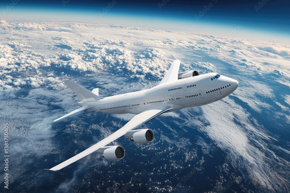 White luxury private jet flying over Earth. AI generated illustration. White luxury private jet flying over Earth. AI generated illustration.