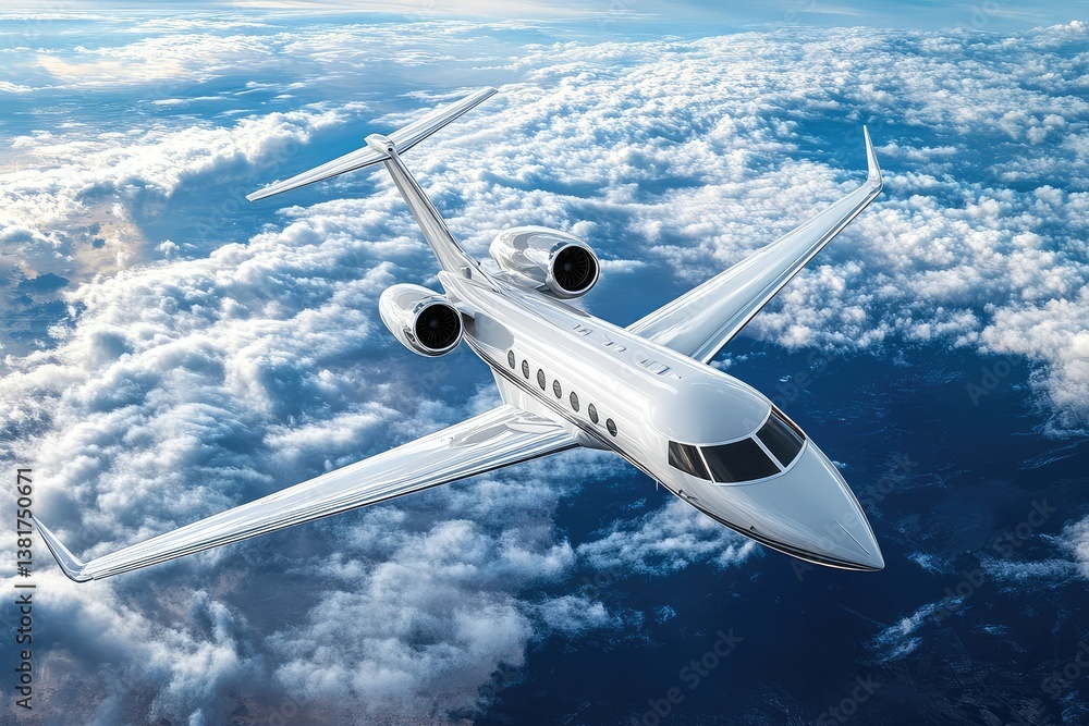 Naklejka premium White luxury private jet flying over Earth. AI generated illustration.