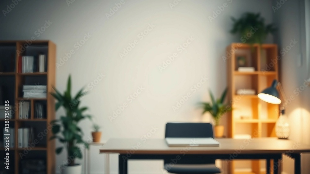 A zoom background photo of a minimalist modern office with a bookshelf and plants A zoom background photo of a minimalist modern office with a bookshelf and plants