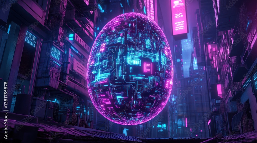 Futuristic cyberpunk easter egg design with intricate glowing circuit patterns