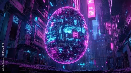 Obraz na płótnie Futuristic cyberpunk easter egg design with intricate glowing circuit patterns w salonie