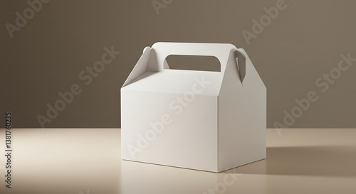 Isolated White Cardboard Gable Box with Handle on Neutral Background