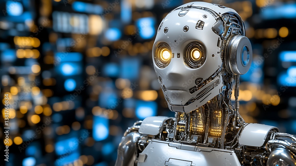 A futuristic robot with glowing eyes and detailed metal structure A futuristic robot with glowing eyes and detailed metal structure