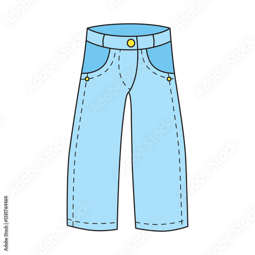 Blue trendy wide leg baggy balloon jeans pants isolated vector illustration