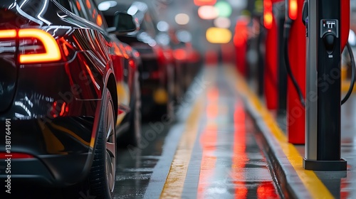 Wallpaper Mural Sleek black electric vehicles line up at charging stations indoors Torontodigital.ca
