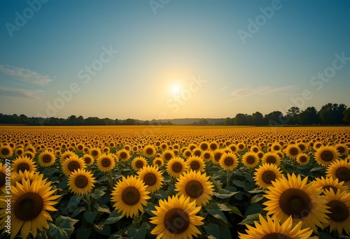 Wallpaper Mural Golden Sunflower Field Under a Clear Azure Sky at Sunrise. Torontodigital.ca