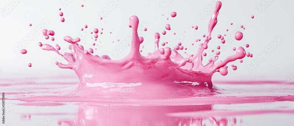 Pink paint splashing and making a crown shape on transparent background