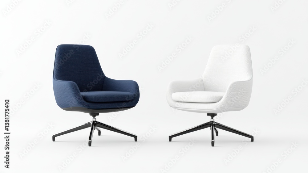 Modern Accent Chairs in Blue and White Colors on a Minimalist Background for Stylish Interiors Modern Accent Chairs in Blue and White Colors on a Minimalist Background for Stylish Interiors